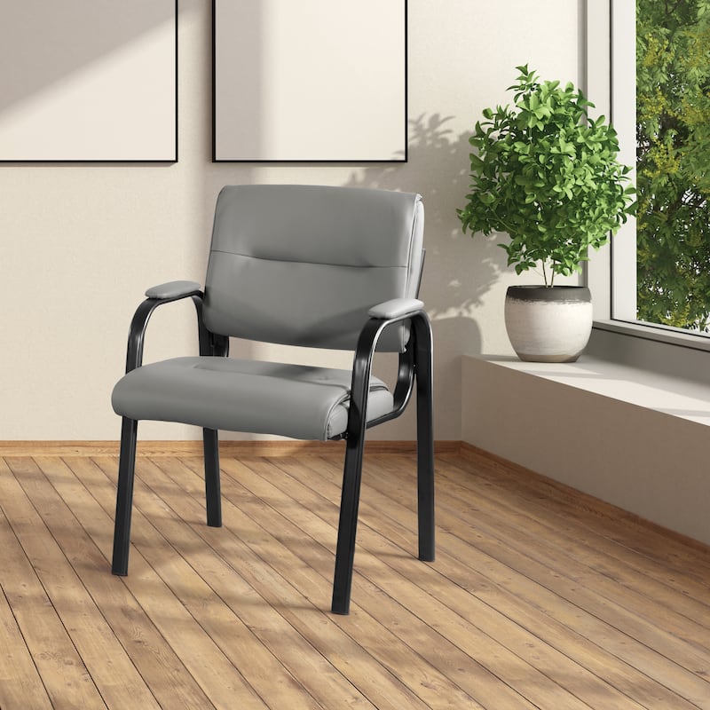 Guest Chair in Faux Leather and Black Finish Frame