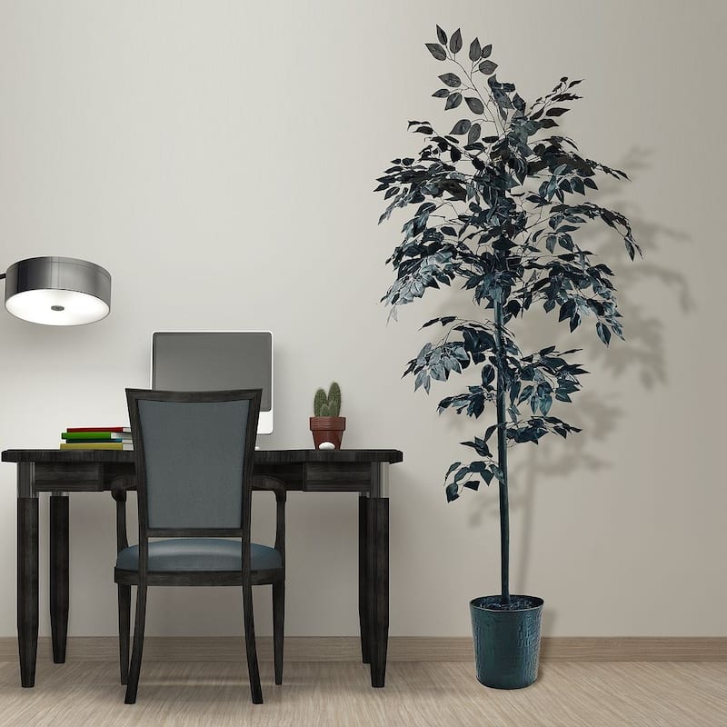 6-foot Artificial Black Ficus Tree in Black Metal Pot