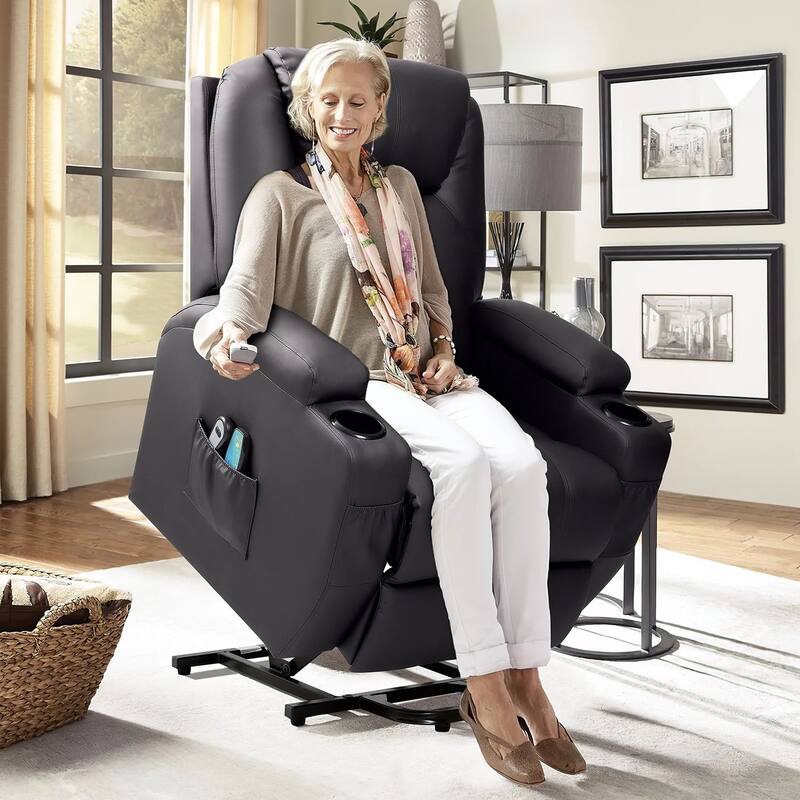 LACOO Power Lift Recliner PU Leather Reclining Chair with Massage - Black