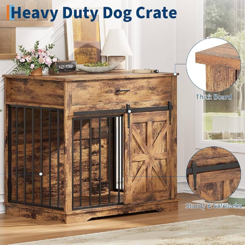 2-in-1 Dog Crate Furniture, Farmhouse Dogs Kennel for Small Medium Dogs