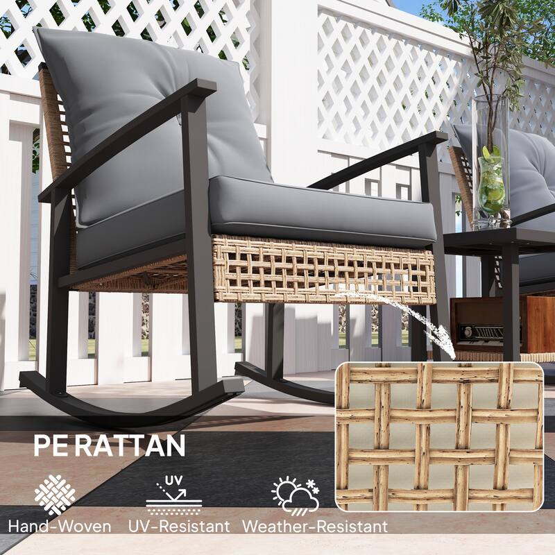 3-Piece Patio Furniture Set Includes 2 Rocking Chairs and Side Table with Water-Resistant Cushions - 26" W x 34.75" D x 34.25" H