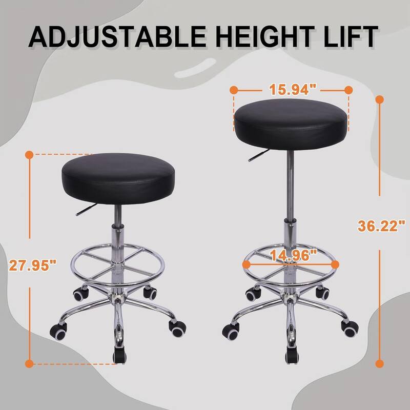 VECELO Round Drafting Stool Swivel Rolling Chair PU Leather Height Adjustable with Wheels Footrest Home Office Chair