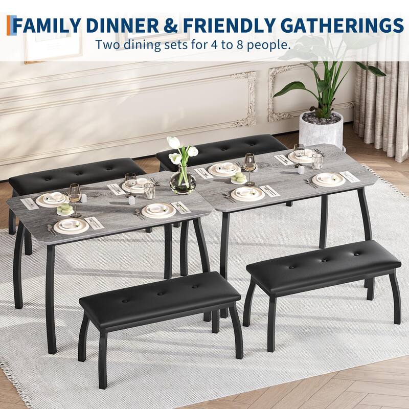 Dining Table Set for 4, with 2 Upholstered Benches