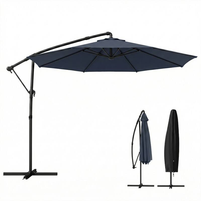 Outsunny 10 ft Offset Patio Umbrella with Cover, Round Hanging Cantilever Umbrella with 6-Position 360° Rotation, Sky Blue