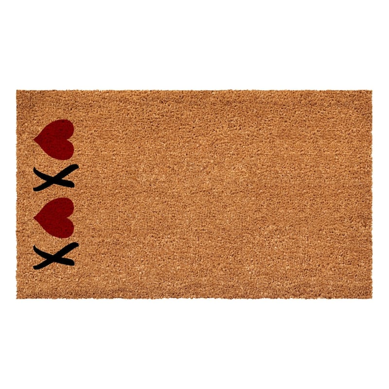 HomeRoots 30" X 48" Brown Red And Black XOXO Outdoor Coir Door Mat - 30.00' X '48.00