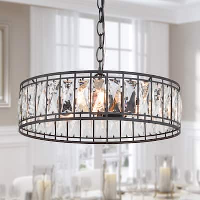 Cirstal Modern 3-Light Black Drum Crystal Chandelier for Dining Room