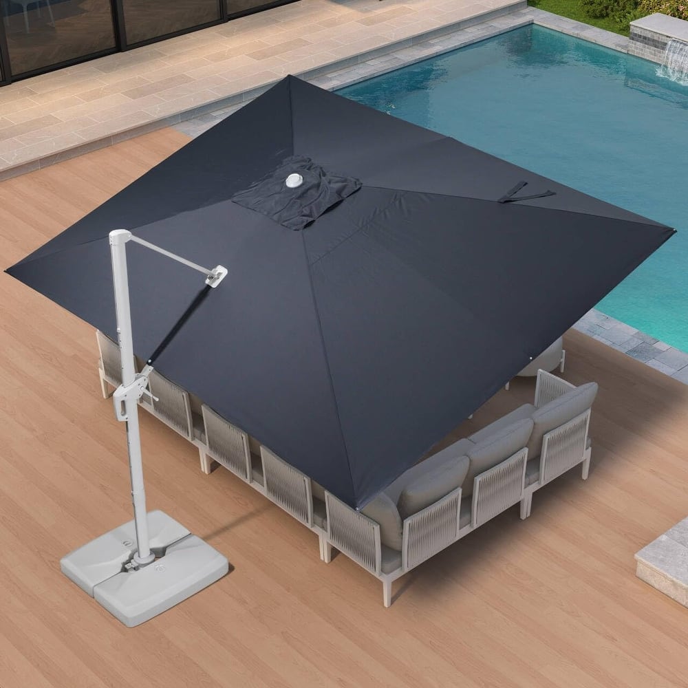 PURPLE LEAF White Rectangle Cantilever Patio Umbrella With Base