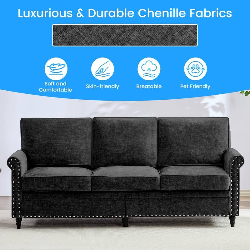 Mixoy Chenille Living Room Sofa,Modern 3-Seater Sofa Couch,Unique Riveted Look