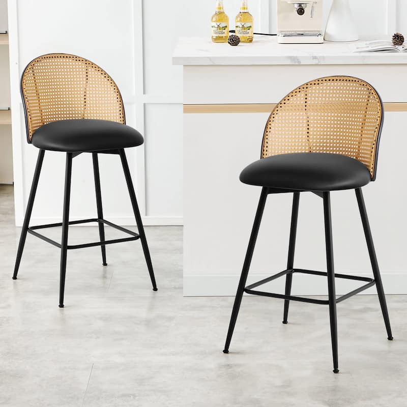 26-Inch Swivel Counter Height Bar Stools with Rattan Back - 36"H x 18.5"W x 19.7"D