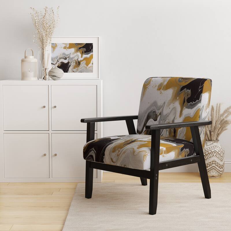 Designart "Segment Layers of Marbled Rock" Upholstered Fractals Accent Chair and Arm Chair - Arm Chair - Gold & Black