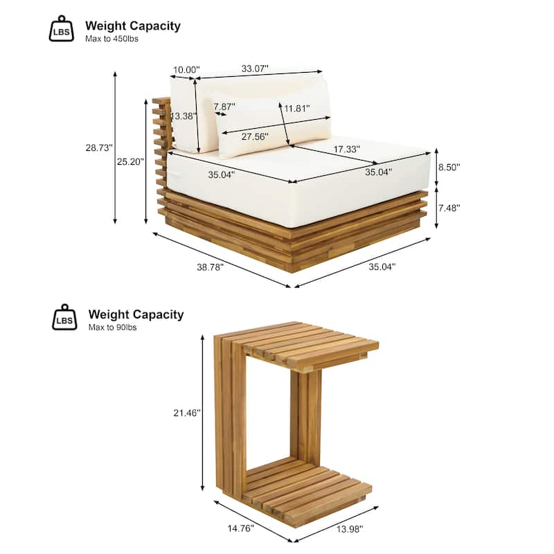 Christopher Knight Home - Outdoor 2-Piece Wood Conversation Set with Cushions and Side Table