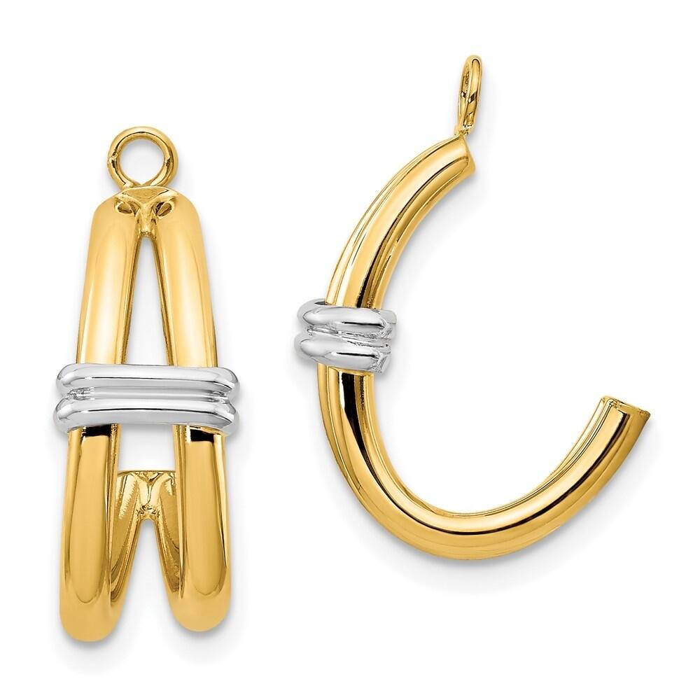 Diamond2Deal 14k Two-tone Gold Polished Double J-Hoop Earrings Jackets (L-21mm, W-12mm)