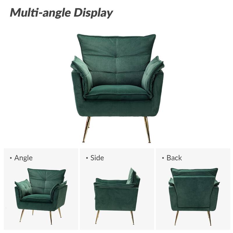 1ida Modern Velvet Tufted Accent Armchair with Gold Metal Legs Set of 2 by HULALA HOME