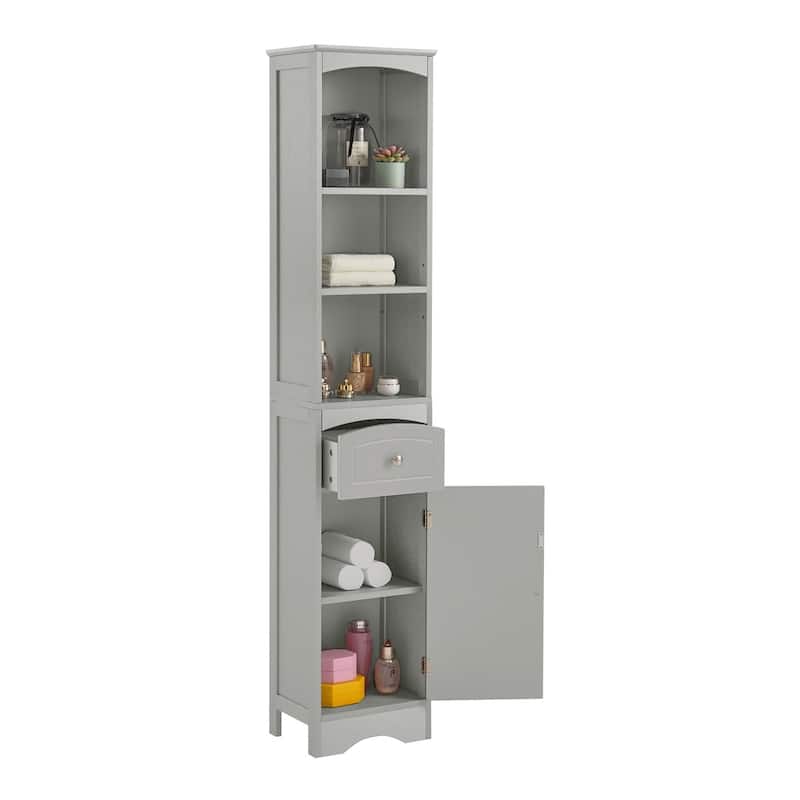 Merax Tall Bathroom Cabinet with Storage Cabinet, Drawer, Shelves - Grey
