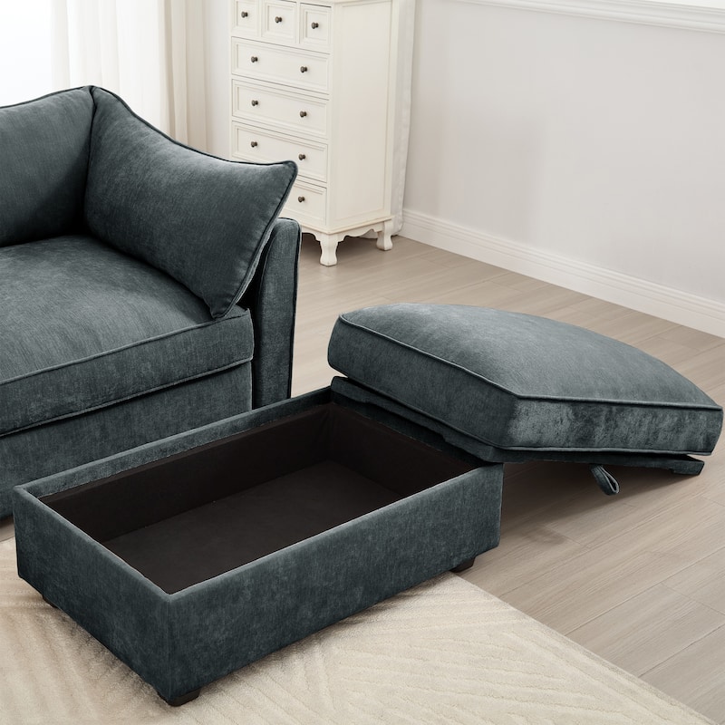 112" Modern L-Shaped Modular Sectional Sofa for Living Room, Oversized Chenille Couch w/ Hidden Storage and Movable Ottoman