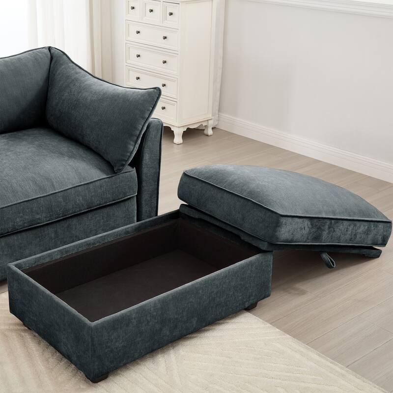 Modern Chenille Sectional Sofa Couch with Hidden Storage & 2 Ottoman