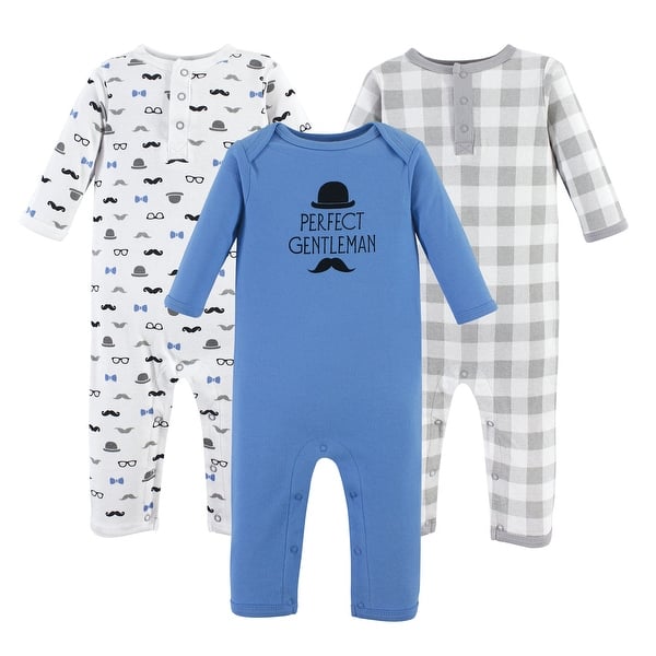 slide 1 of 1, Hudson Baby Infant Boy Cotton Coveralls 3pk, Perfect Gentleman 0 - 3 Months - Blue