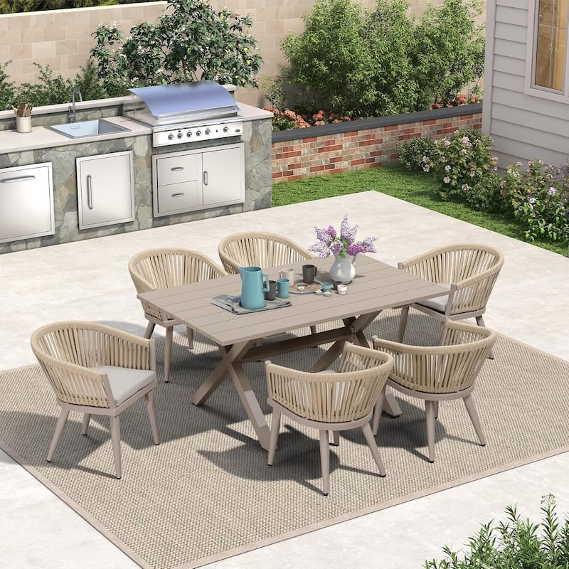PURPLE LEAF Outdoor Dining Set with Patio Aluminium Dining Table and Wicker Rattan Chairs