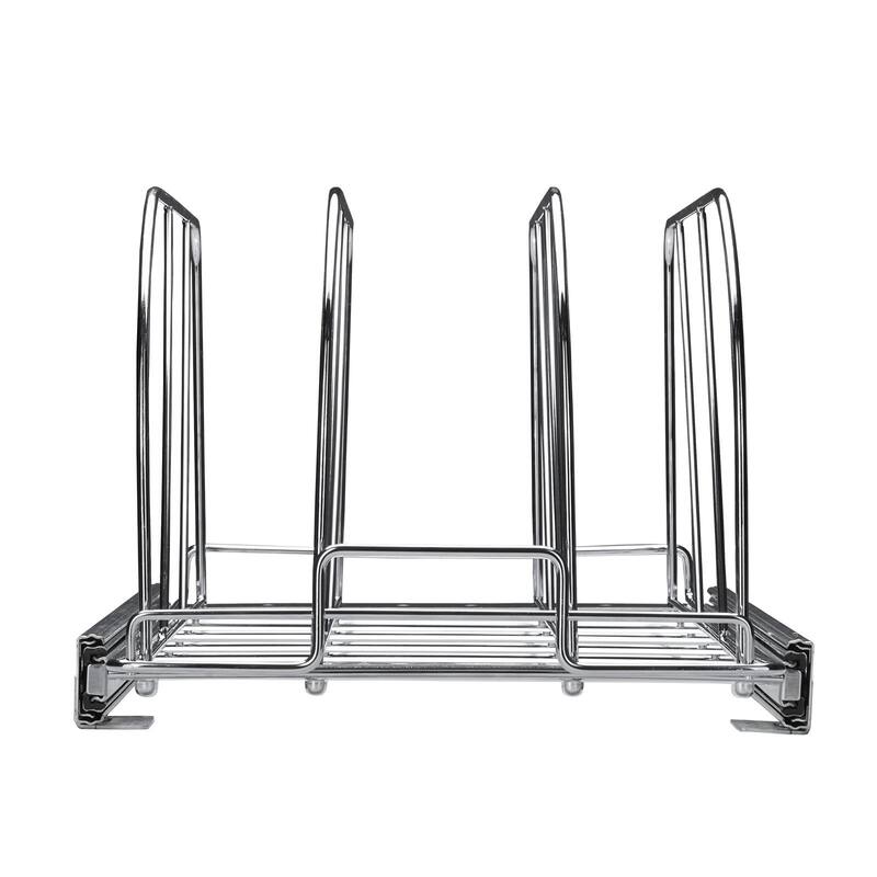 Chrome Plated Carbon Steel Expandable Pan and Pot Rack Tray Organization with 3-Section Ball-Bearing System