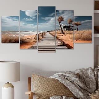 Designart "Florida Boardwalk Photo" Nautical & Beach Multipanel Wall Art Print set