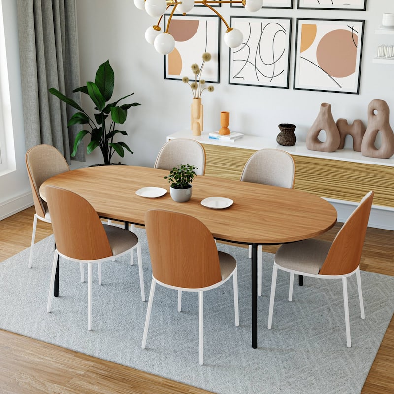 LeisureMod Tule Dining Chair with Upholstered Seat and White Steel Frame, Set of 2