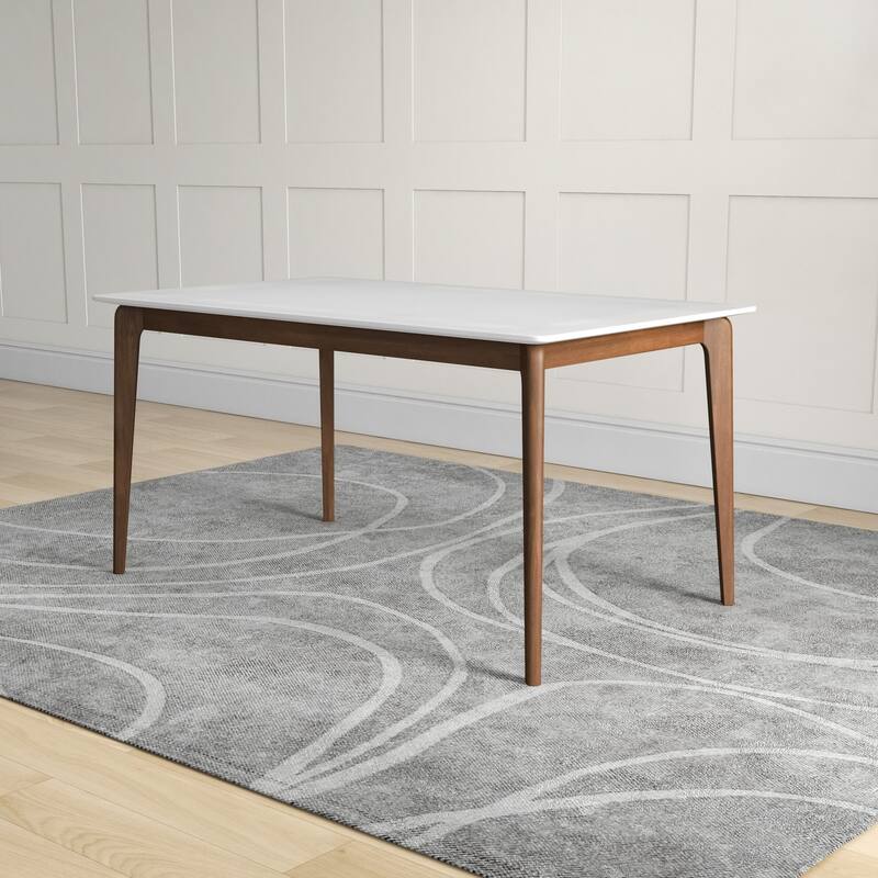 Lindsey Mid-Century Modern Solid Wood Dining Table with White Top and Walnut Legs, 59 inches for Bedroom Hallway, Entryw
