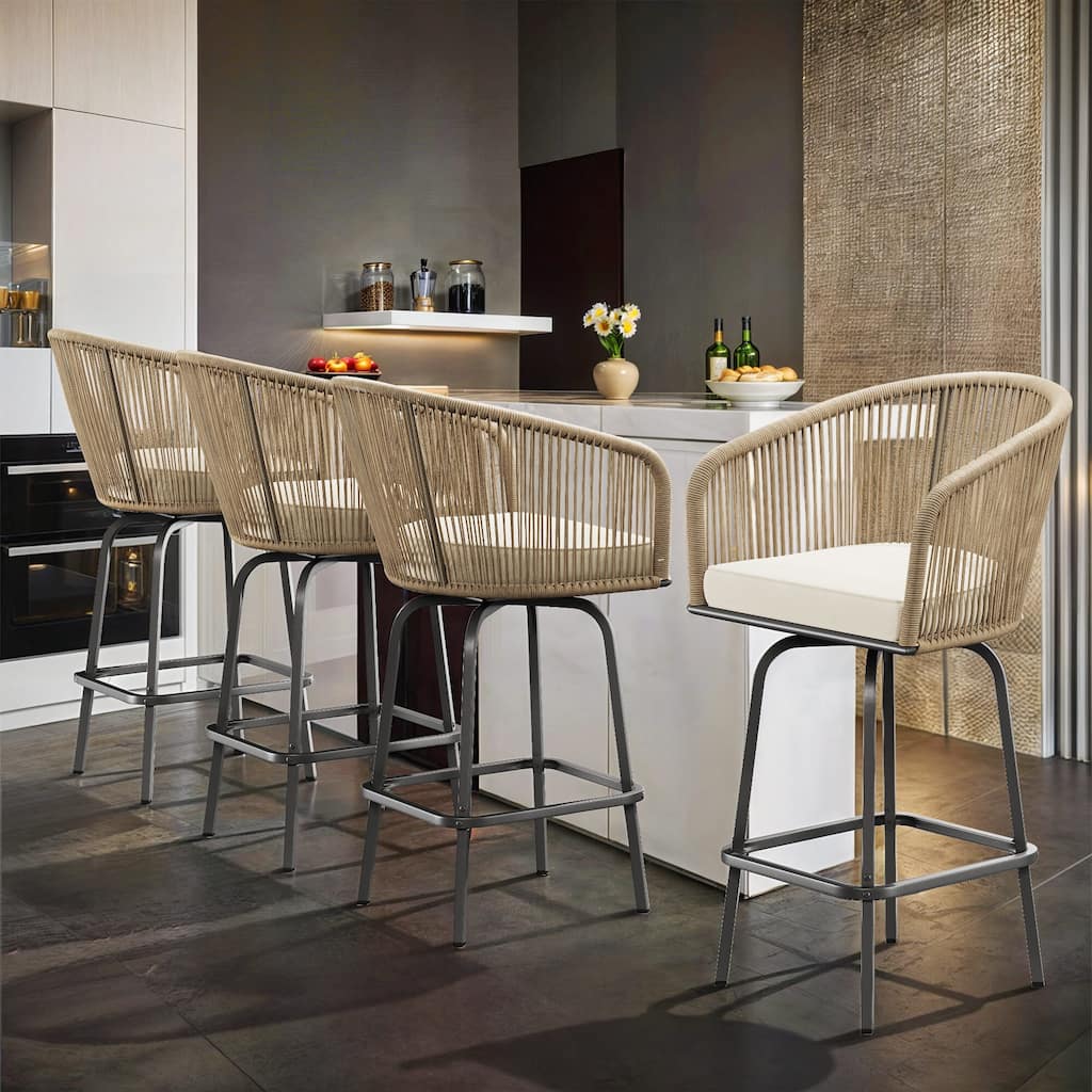 Moasis 4-Piece Patio Woven Swivel Bar Stools