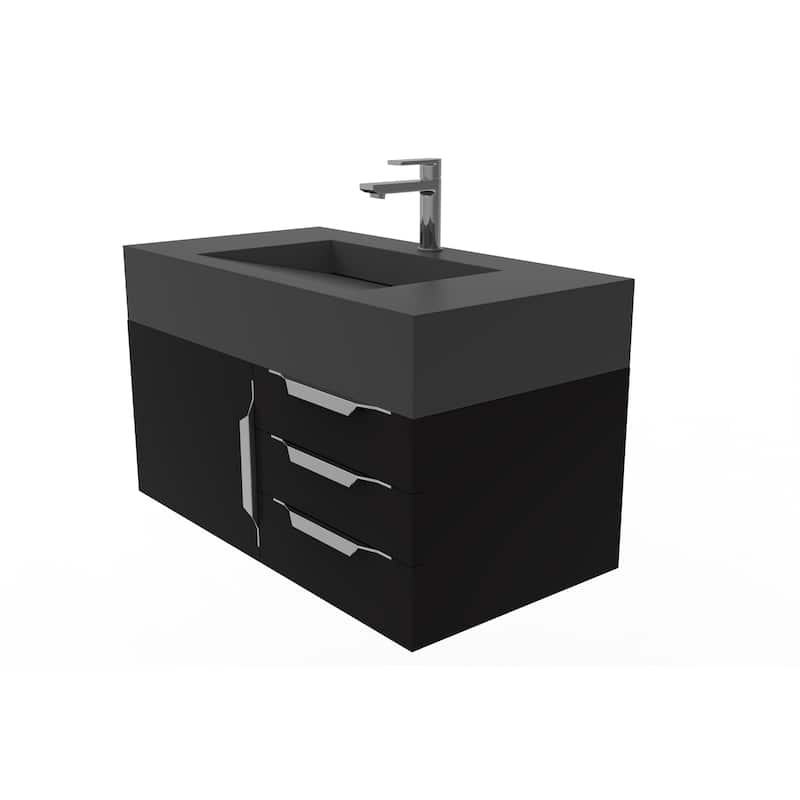 Nile 36" Wall Mounted Bathroom Vanity Set w/ Black Top