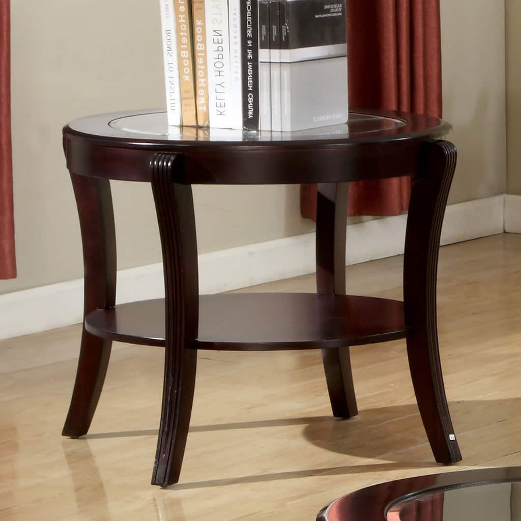 Tempered Glass and Solid Wood End Table in Espresso Finish