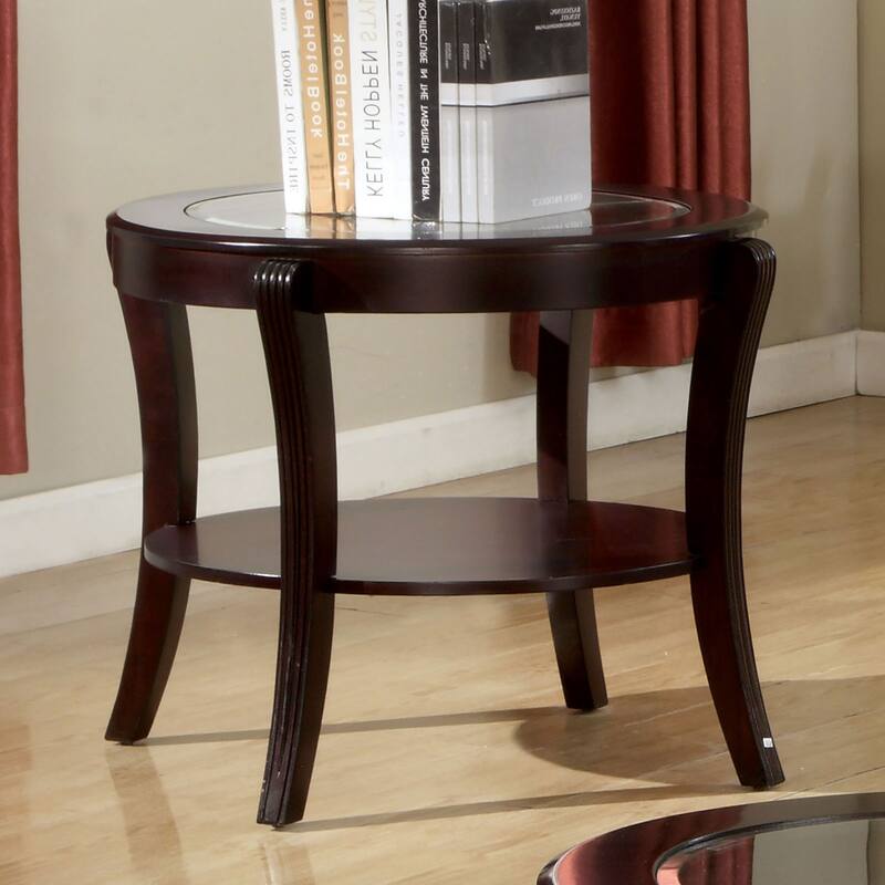Tempered Glass and Solid Wood End Table in Espresso Finish