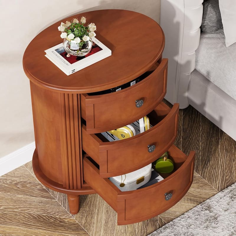 White Wood No Assembly Required 3-Drawer Bedside Table for Bedroom