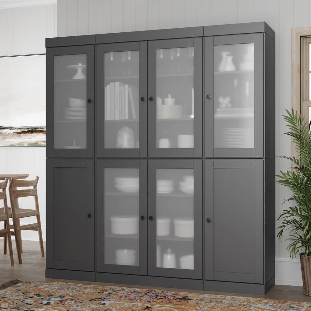 Palace Imports 100% Solid Wood 65" Pantry Cabinet with Frosted Glass, Shaker Doors and Adjustable Shelves