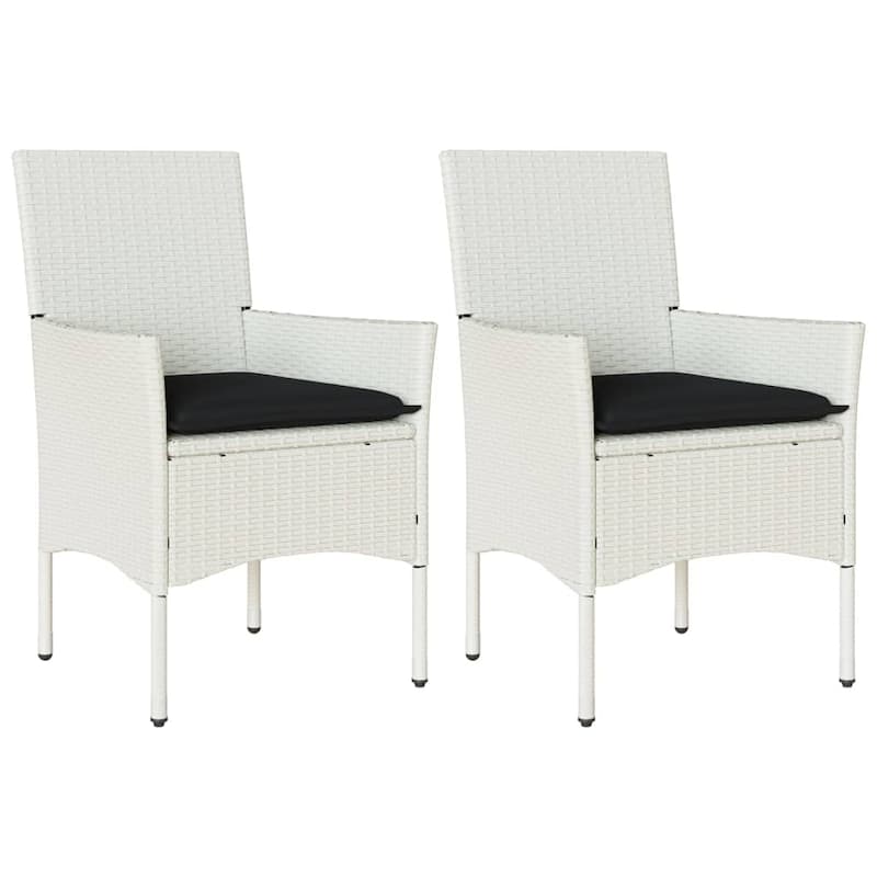 vidaXL Patio Chairs with Cushions 2 pcs White Poly Rattan - 20.9 x 24.0 x 32.7"