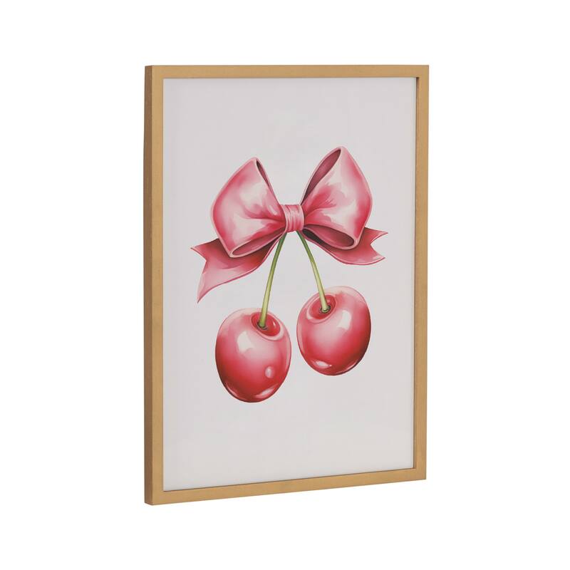 Kate and Laurel Gallery Coquette Preppy Retro Girly Red Pink Bow Cherries Print by The Creative Bunch Studio - 12x16 - Gold