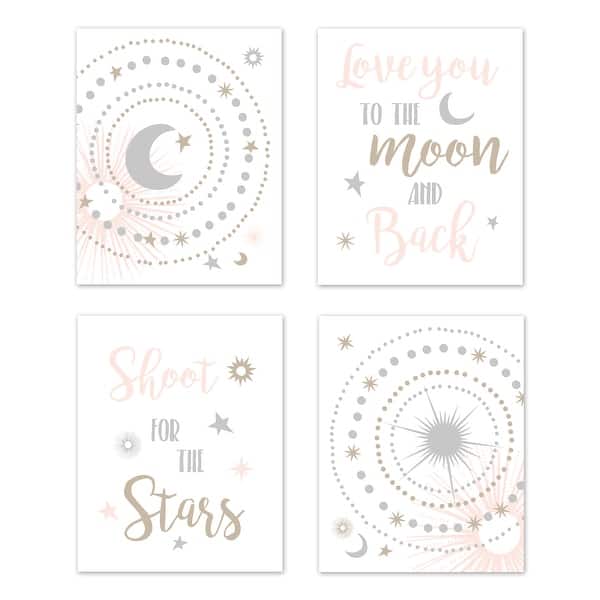 slide 2 of 6, Sweet Jojo Designs Blush Pink Gold Grey and White Celestial Collection Wall Decor Art Prints (Set of 4) - Star and Moon