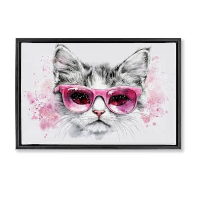 Stupell Cool Cat with Sunglasses Framed Floater Canvas Wall Art Design By LSR Creative Studio