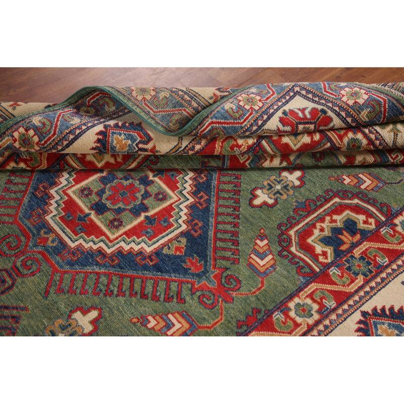 Green Kazak Area Rug Hand-Knotted Wool Carpet - 6'5" x 9'8"