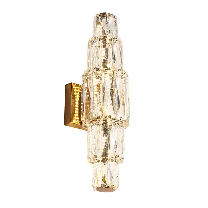 Modern Gold 1-Light LED Crystal Wall Sconce Cylinder Bathroom Vanity Light - W 6.8" x H 20"
