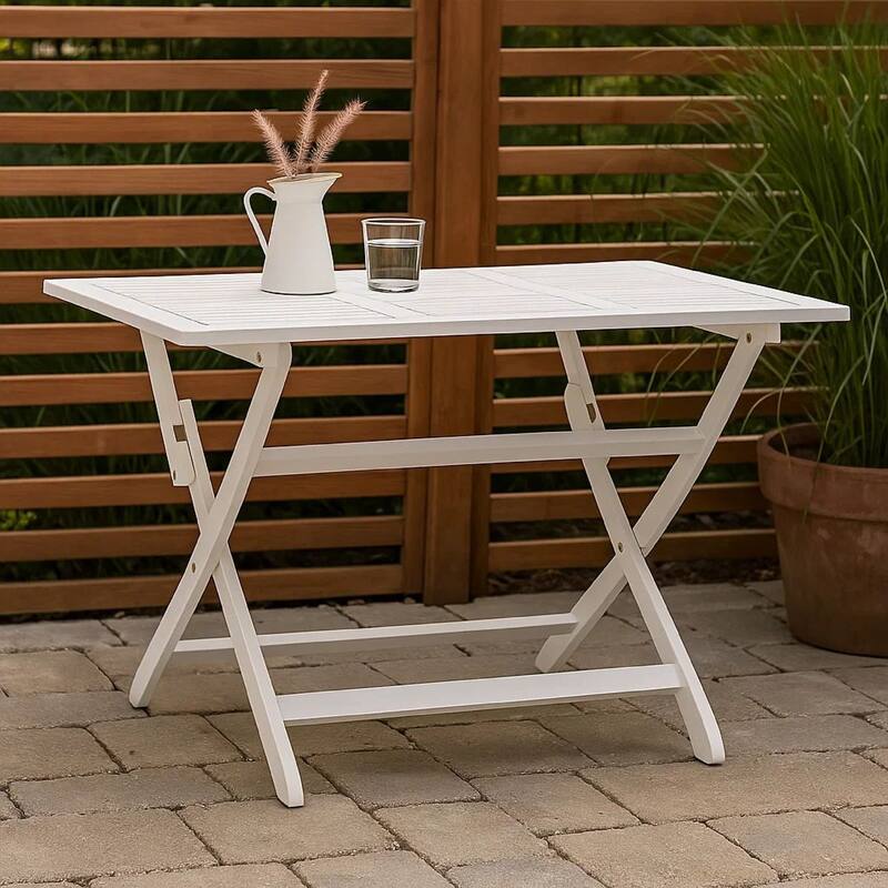Cami Outdoor Foldable Dining Table, Rectangular 44 Inch, White Wood