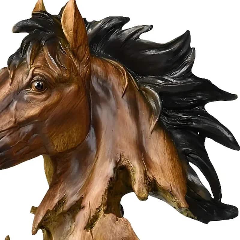 HomeRoots 11" Antiqued Bronze And Black Polyresin Horse Tabletop Sculpture - 8.90 in. x 10.80 in. x 4.70 in.