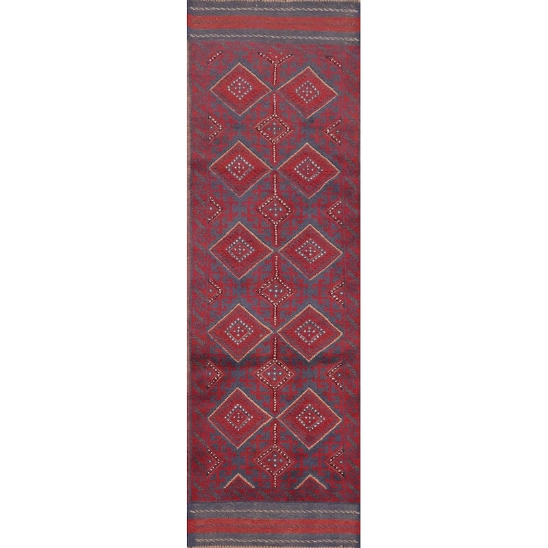 Hand Knotted Oriental 100% Wool Carpet Traditional Tribal Red Balouch Runner Rug - 8' 4'' X 2' 1''