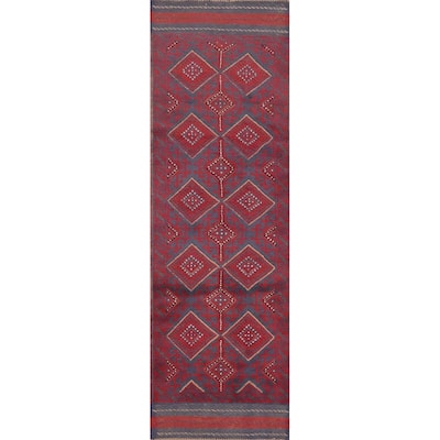 Hand Knotted Oriental 100% Wool Carpet Traditional Tribal Red Balouch Runner Rug - 8' 4'' X 2' 1''