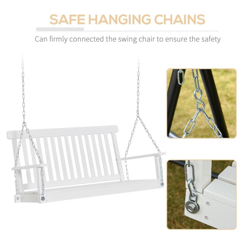 Outsunny 2-Seater Outdoor Patio Porch Swing Chair Seat with Slatted Build, Hanging Chains, Fir Wooden Design, White