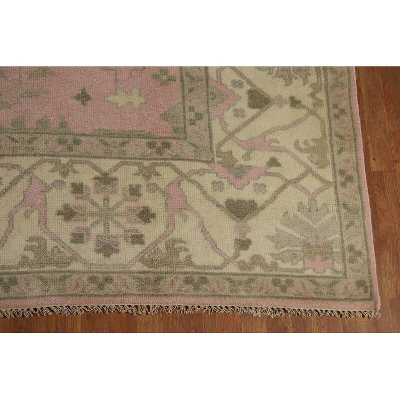 Pink Oushak Indian Area Rug Hand-Knotted Wool Carpet - 9'11" x 13'0"