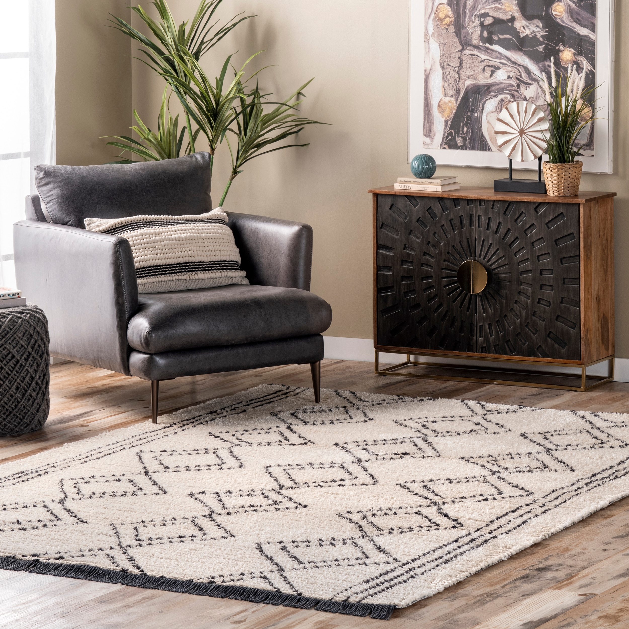 Nuloom Tayah Soft Shag Moroccan Diamond Fringe Area Rug