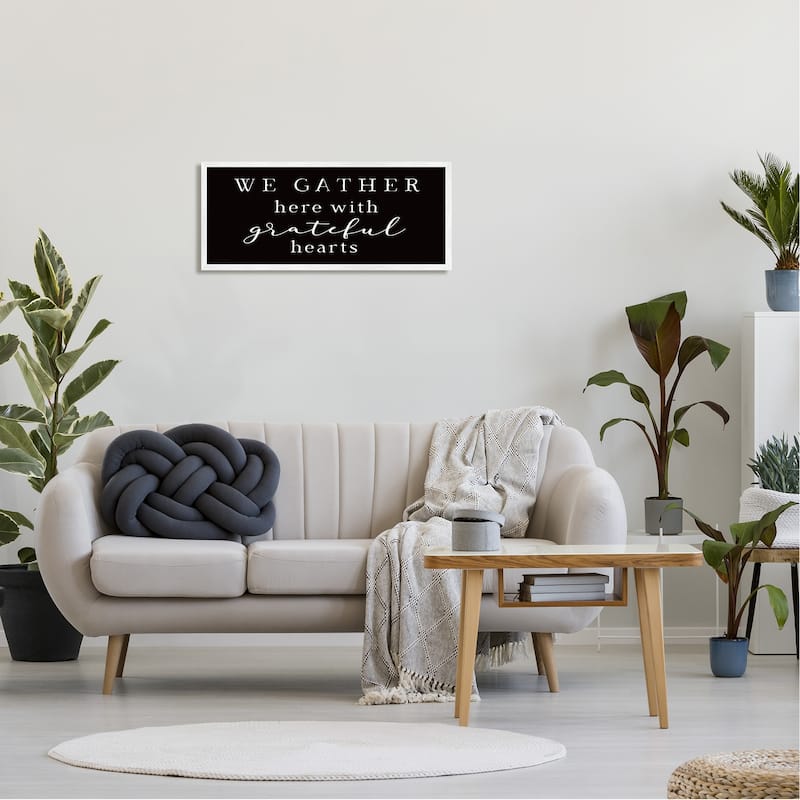 Stupell Gather With Grateful Hearts Family Typography Sign Framed Wall Art, Design by Elizabeth Tyndall - Black