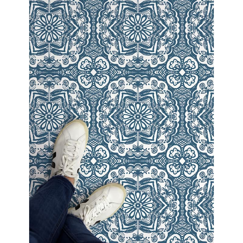 FloorPops Blue Erina Peel & Stick Floor Tiles