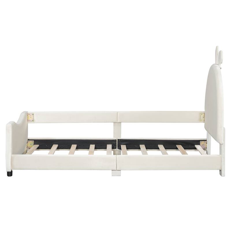 Twin Size Upholstered Daybed with Rabbit Ear Shaped Headboard for Home Office