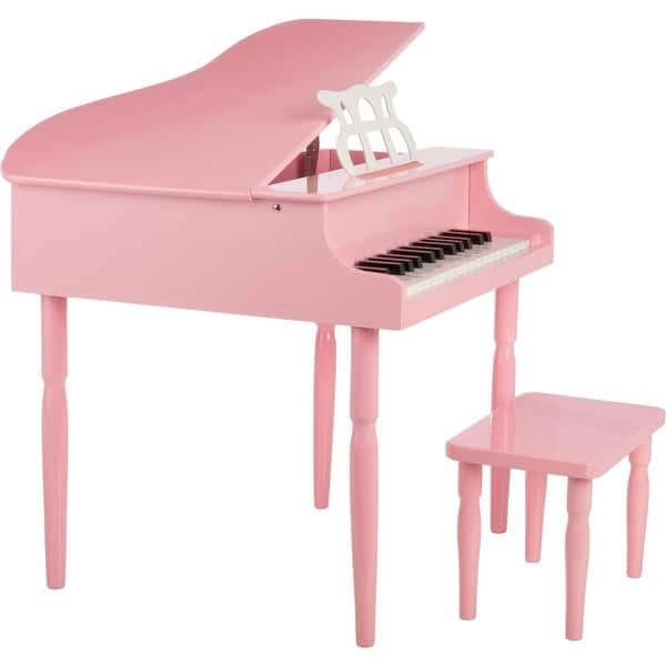 slide 2 of 4, Hey Play Kids Piano - 30 Key Mini Grand Piano with Music Stand and Bench Pink