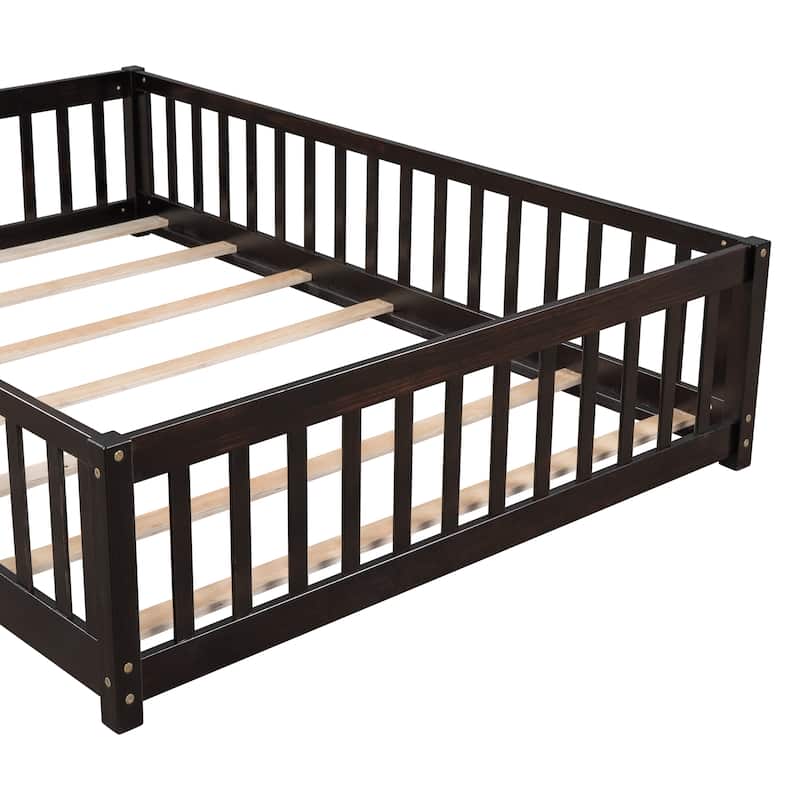 Full size Floor Platform Bed with Fence and Door